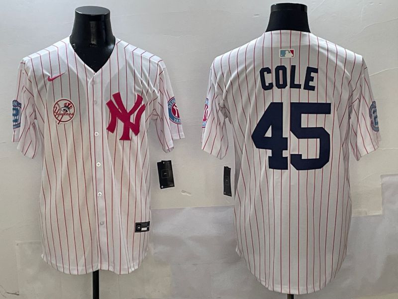 Men New York Yankees #45 Cole White Stripe Jointly Name Nike 2025 MLB Jersey style 7